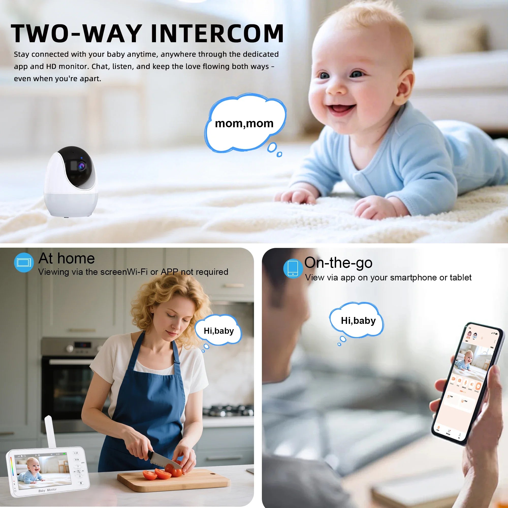 Video Baby Monitor 4.3 Inch Screen Indoor Mini Camera Night Light PTZ Auto Tracking WIFI APP View Control Pet Baby Surveillance