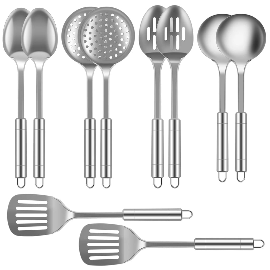 5/10Pcs Kitchen Cooking Utensils Set Stainless Steel Shovel Soup Spoon Spatula Utensils Dinnerware Cooking Tools Kitchen Gadgets