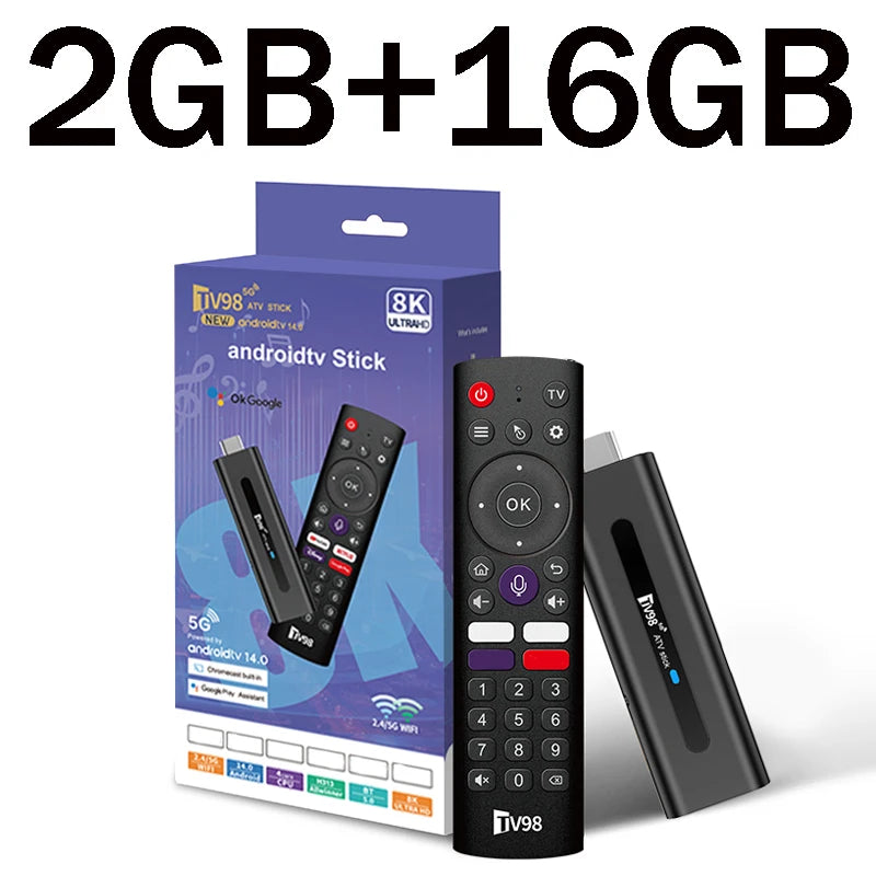 TV98 ATV Stick Smart Android 14 Quad Core Allwinner H313 Dual WiFi 5G 4G HD 8K 4K Media Player BT5.0 Voice remote streaming iptv