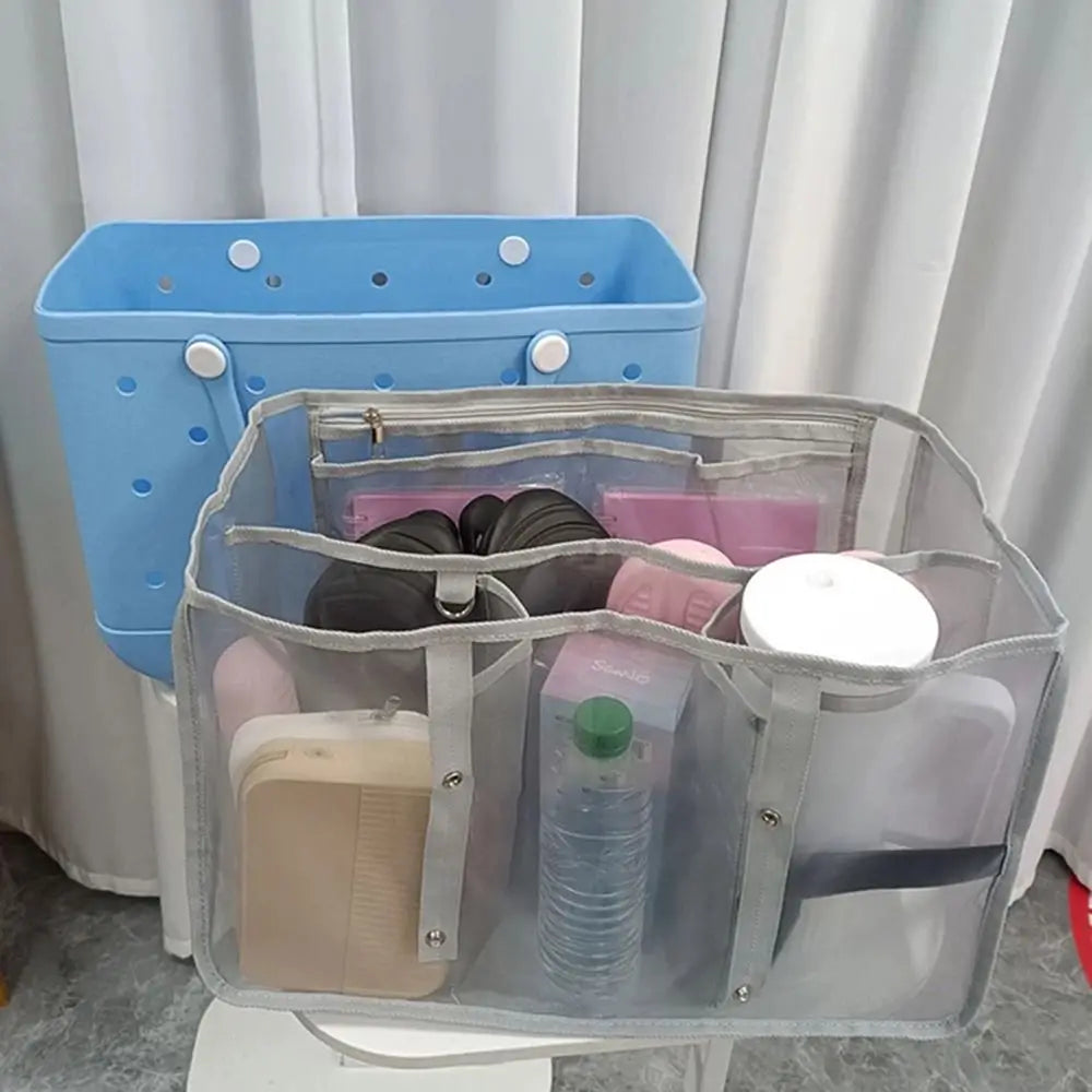 Sandproof Beach Tote Organizer Insert Handle Buckle Transparent Mesh Storage Bag Portable Breathable Insert Divider Pouch