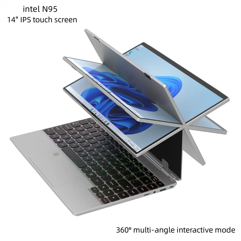 360° Rotating 14.0'' IPS Touch Screen 32G 128G-1T N95 Windows 11 Notebook 4 In 1 Business Office Slim LAPTOP Touch ID