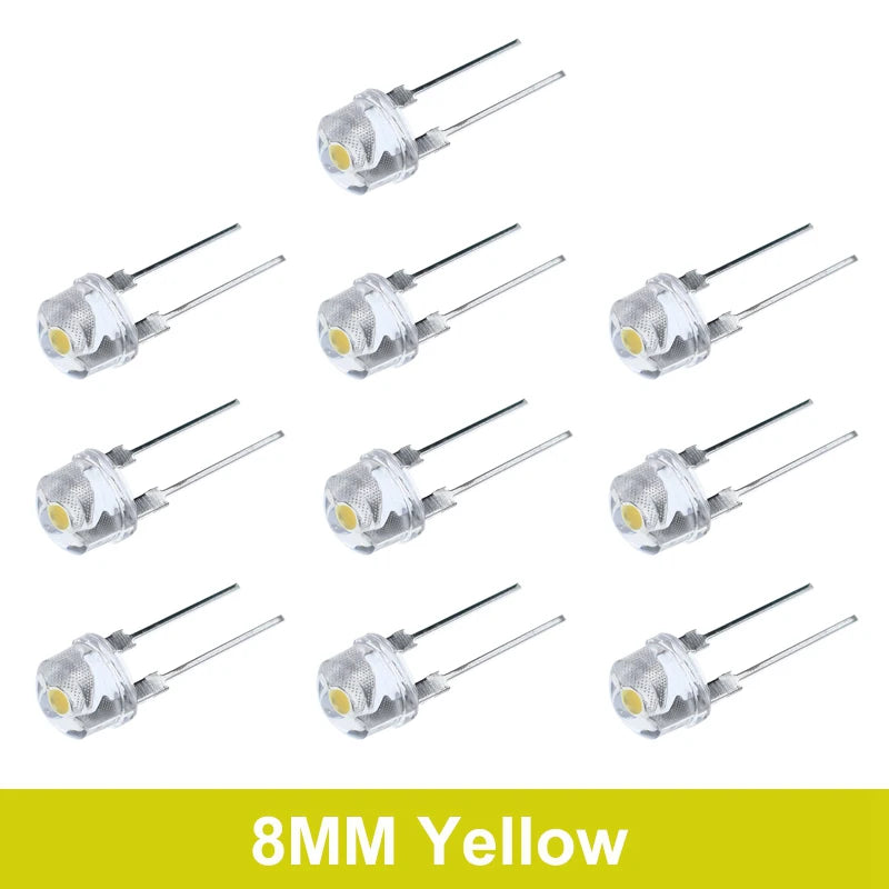 10/100PCS NEW F8 8mm 0.5W 3.0-3.2V Straw hat LED White Super bright LED lamp Wide Angle Transparent LED Lamp Strawhat LED
