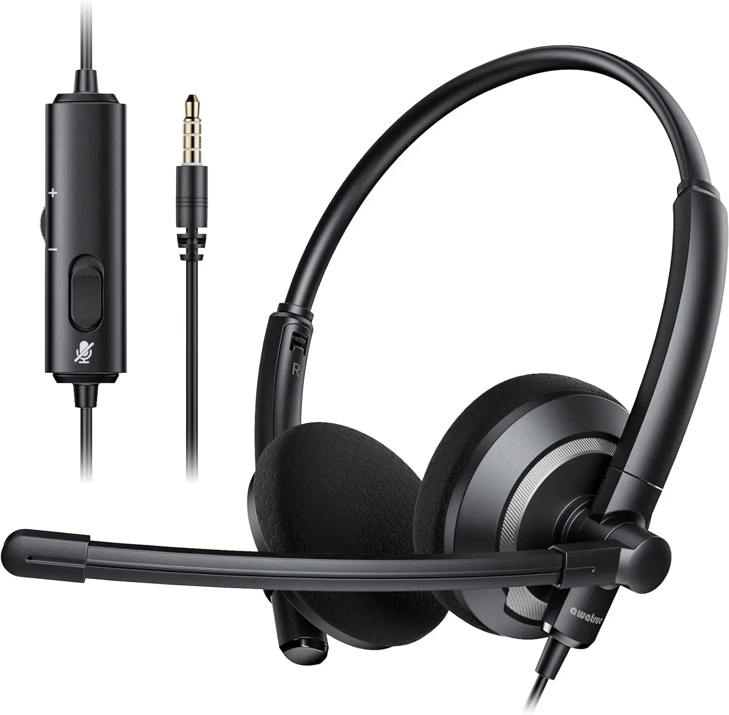 Awatrue EH05 Wired USB Headsets with Noise Cancelling Mic for PC Laptop Headphones with In-Line Control Mic Mute Lightweight
