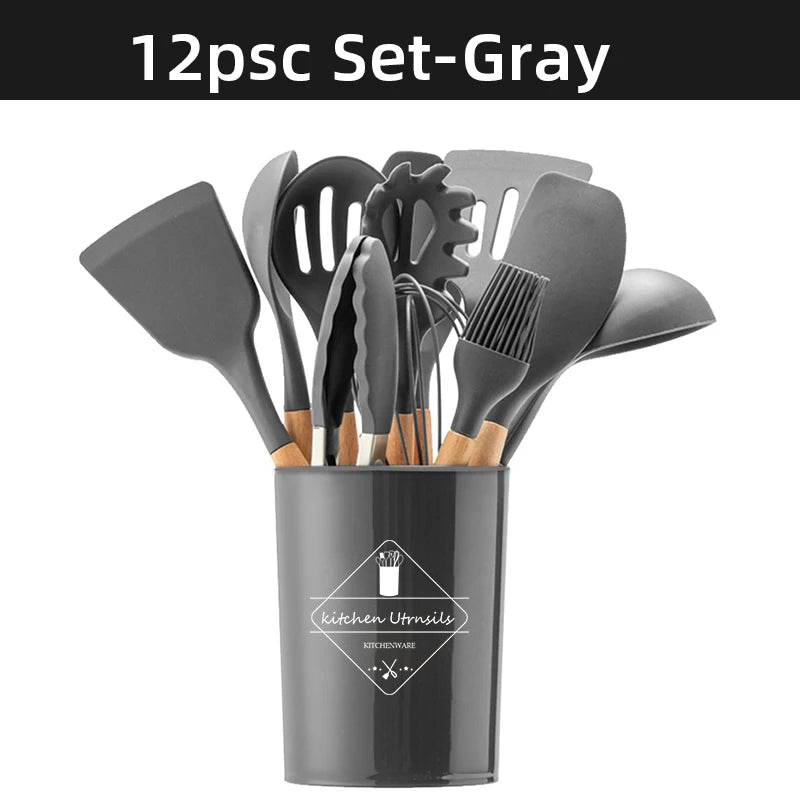 Cooking Tool Sets Non-toxic Cooking Baking Kitchen Tools Utensils Silicone Shovel Spoon Scraper Brush Spade Whisk Turner