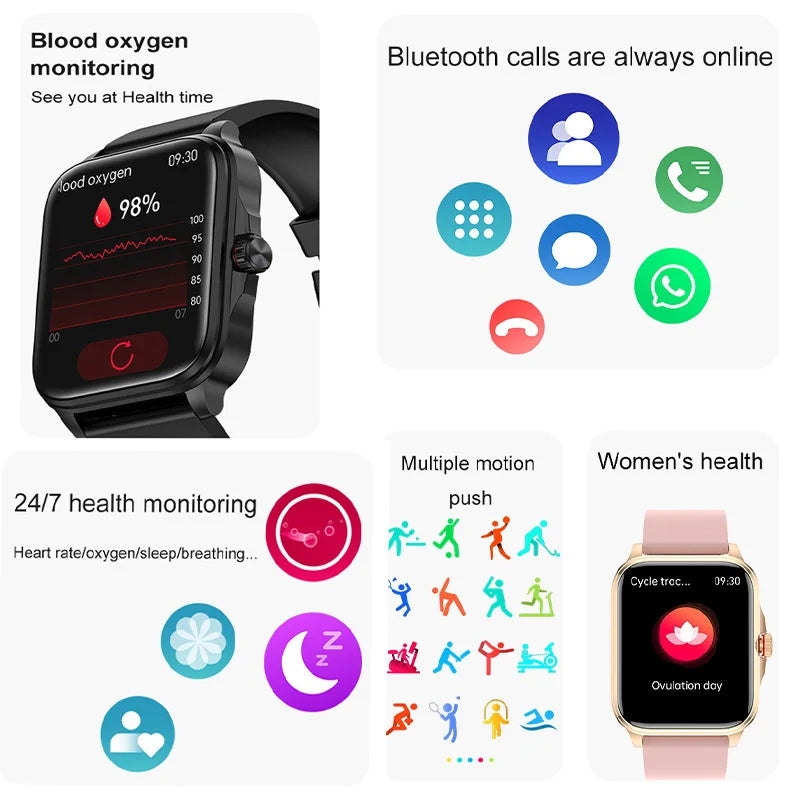 2026 New Health smart Watch Heart Rate Blood Oxygen Blood Pressure Monitoring Bluetooth Call GPS Movement Trajectory Smartwatch