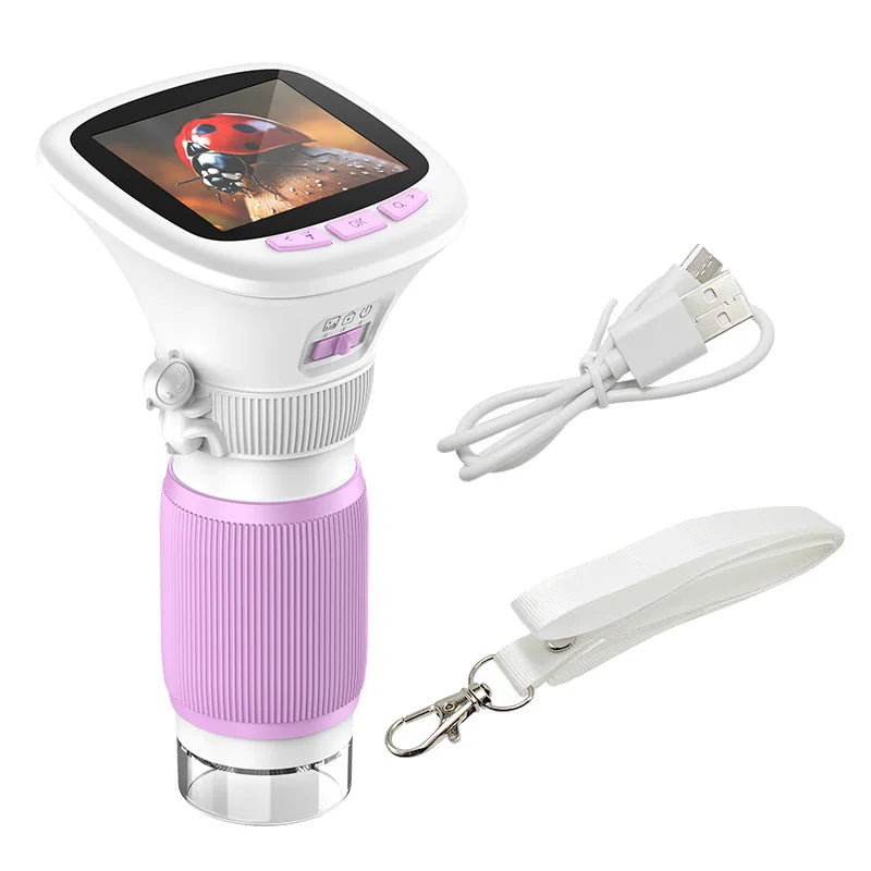 Kids Handheld Microscope (Ages 6-12) | 2.4" IPS HD Screen, 200X/1000X Magnification, Photo/Video Recording