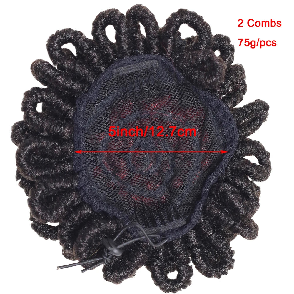 Women's Synthetic DreadLock Afro Puff Hair Bun Drawstring Ponytail Faux Locs Clip-In Chignon Hair Piece for Party