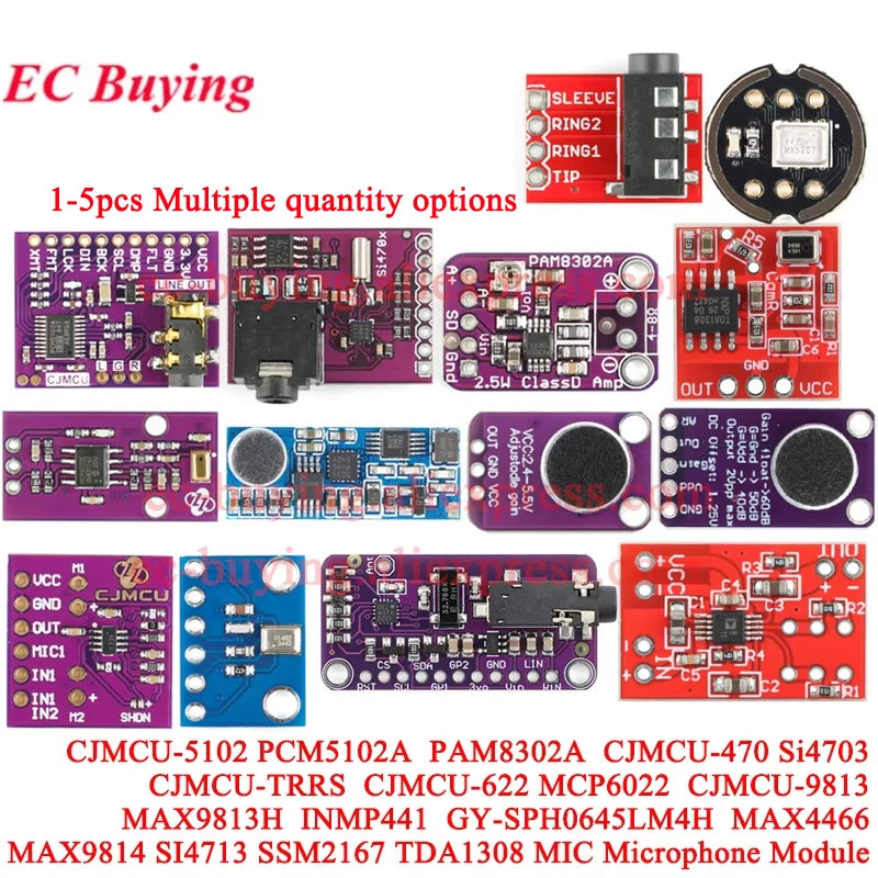 5Pcs/1pc PAM8302 2.5W Class D Audio Power Amplifier PCM5102A MAX9813 MAX9814 MCP6022 Si4703 SI4713 INMP441 Microphone Module