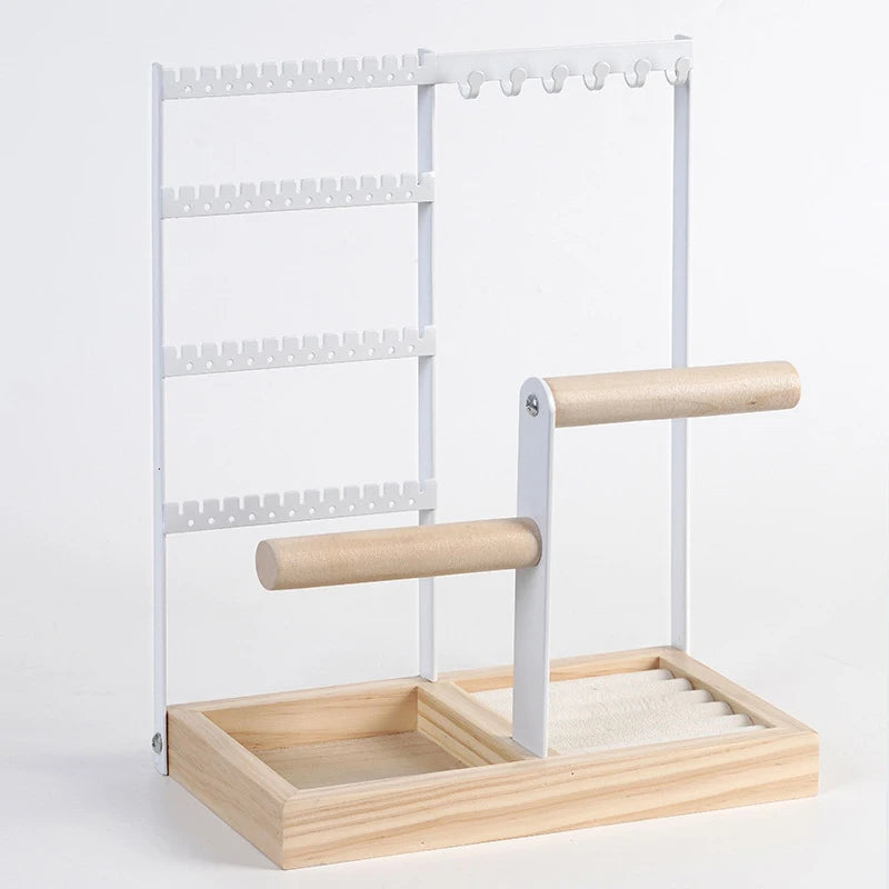 Jewelry organizer, earring holder organizer, 6 hook necklace organizer, jewelry holder with ring and bracelet holder (white)