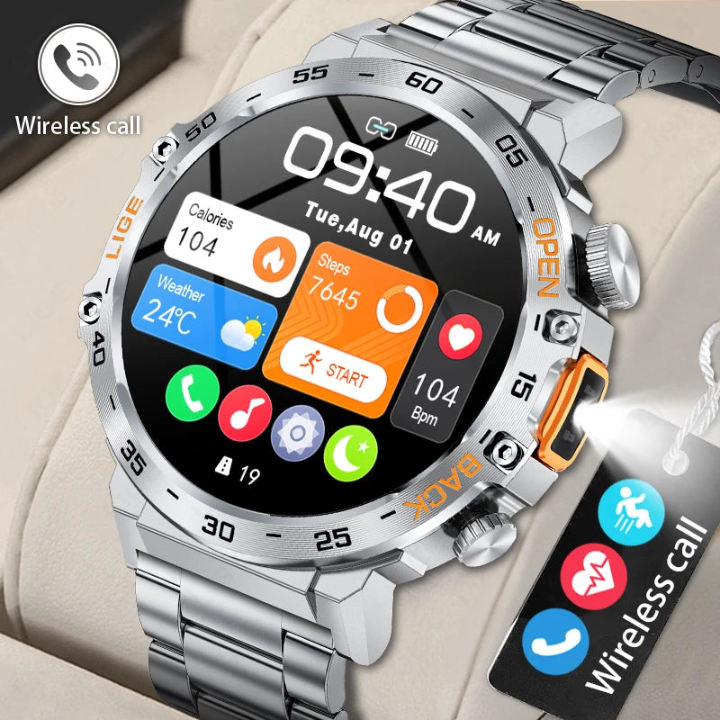 2025 Smart Watch Men 360*360 AMOLED HD Screen Waterproof Sports Fitness Watches Flashlight New Men Smartwatch For Andrio IOS