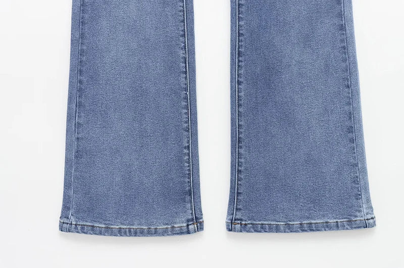 Women's Jeans Basic All-Match Slimming Denim Pants Fashion Metal Button High Waist Flared Pant High End Sense Casual Trousers