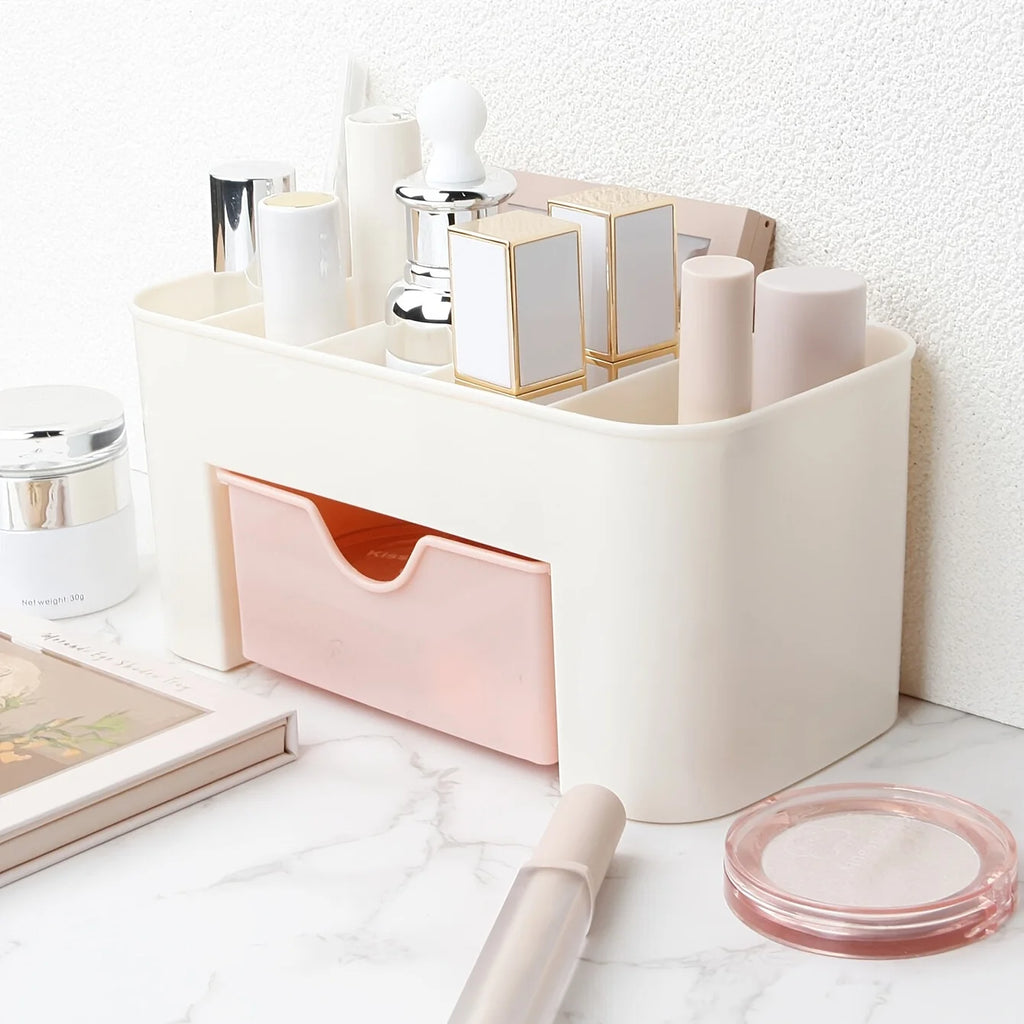 Makeup Organizer with 1 Drawers, Desk Organizer, 6Compartments, Cosmetics Storage Box for nail polish,Lipstick, Brushes, Jewelry
