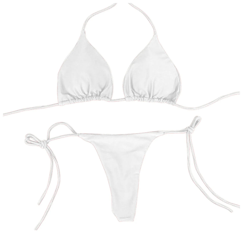 Sexy Women Bikini Lingerie Set Side Tie Swimsuit T--back Low Rise Thong Bandage Style Brazilian Swimwear Soft Solid Underwear