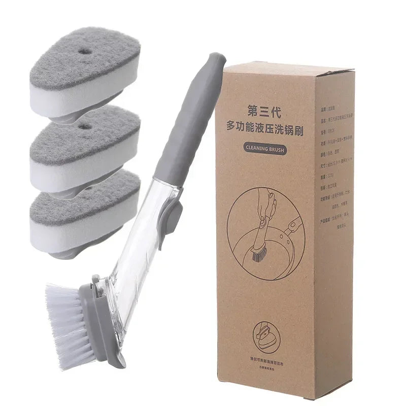 Kitchen Cleaning Brush 2 In 1 Long Handle Cleaing Brush with Removable Brush Sponge Dispenser Dishwashing  Kitchen Tools