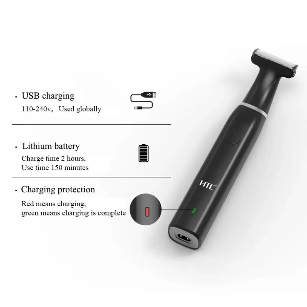 HTC Men's Electric One Blade Beard Trimmer Pubic Hair Body Hair Grooming Clipper for Men Bikini Epilator Rechargeable Shaver