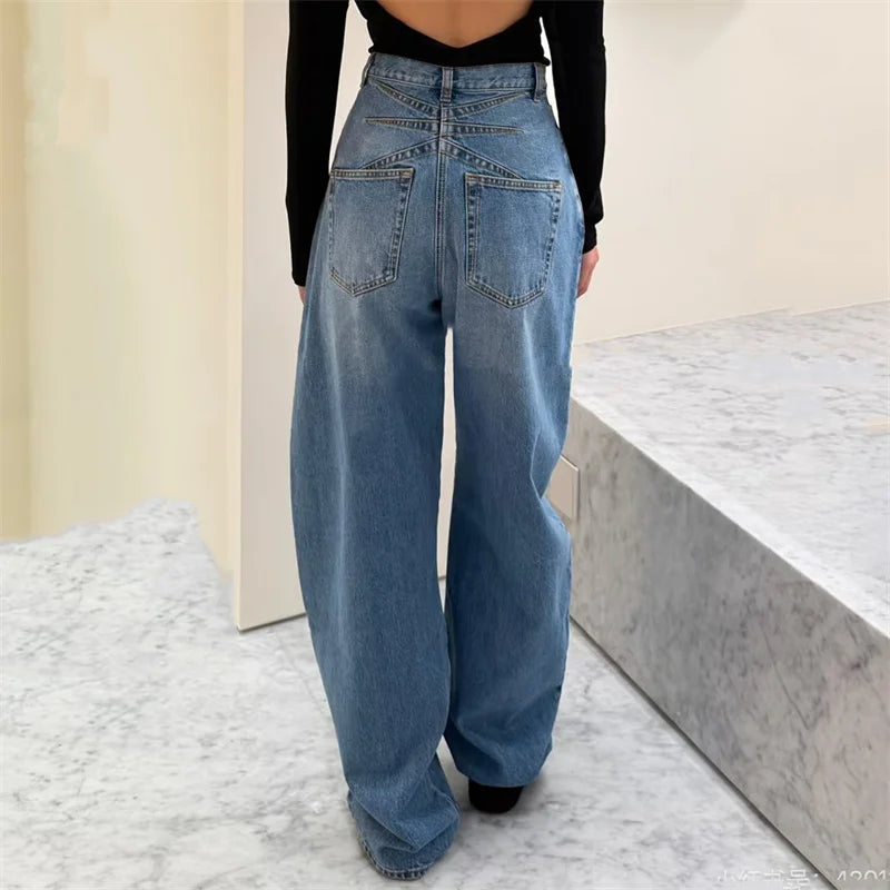 Women's jeans New high waisted slim fit straight leg pants for spring 2026 Retro pure cotton wide leg pants curved knife jeans