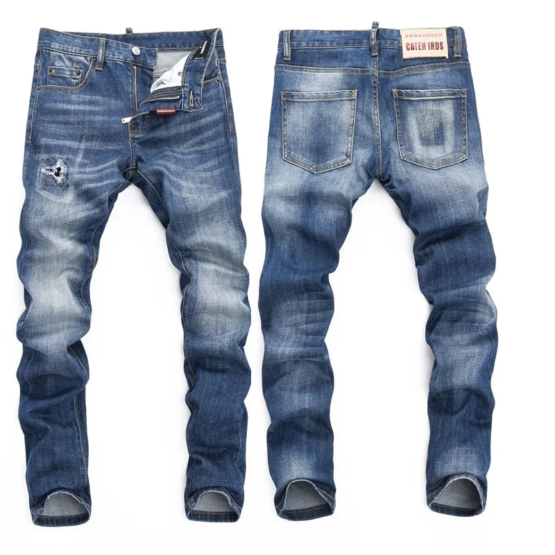 European  Fashion Brand Men Italy Jeans Pants Design Cool Top Jeans Men Slim Jeans Denim Trousers Blue Hole Pants Jeans for Men