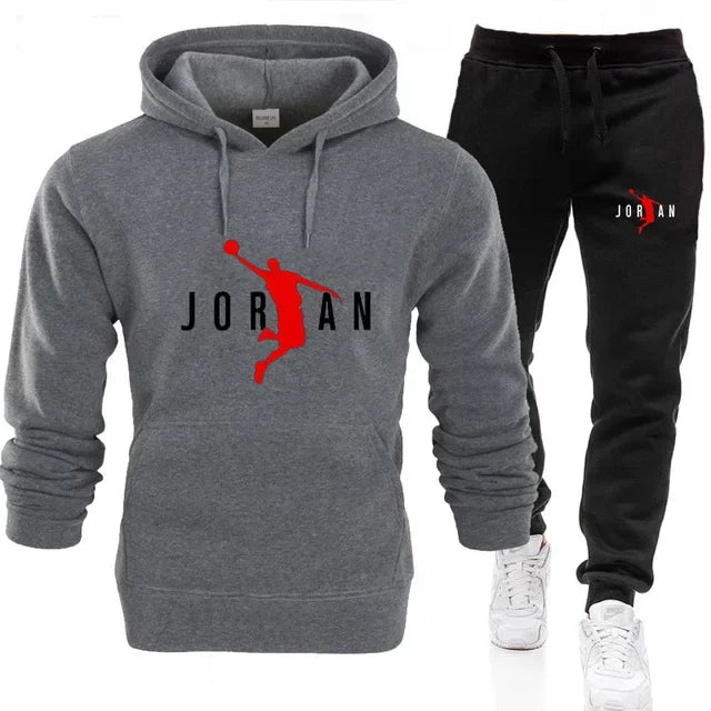 Autumn and winter new men's hooded sweatshirt casual set, outdoor fitness long-sleeved men's pullover + pants two-piece set