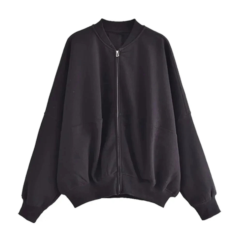 HH Bomber Jacket Pant Set For Women Casual Long Sleeve Zipper Coat Vintage Solid Sweatshirt Suit Autumn Woman Streetwear