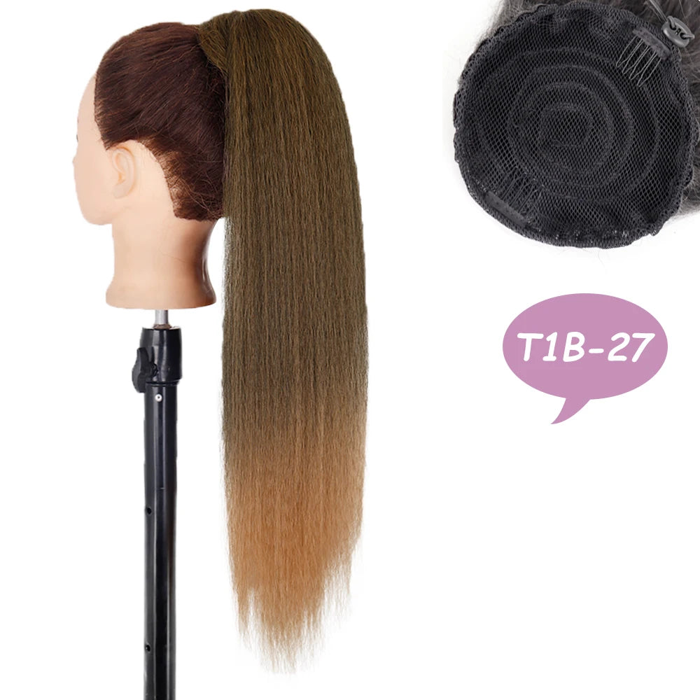 NICESY Synthetic Tail Warping 18" Kinky Drawstring Curly Ponytail Hairpiece With 2 Clips Hair Extension Black For Women