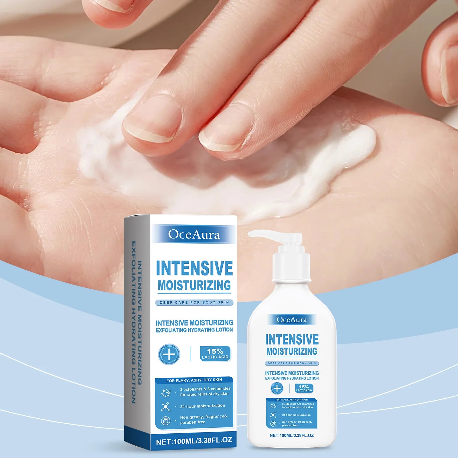 OceAura Intensive Healing Body Lotion for Dry Skin - Exfoliating Hydrating Moisturizer Deep Nourishing Non-Greasy Skin Care