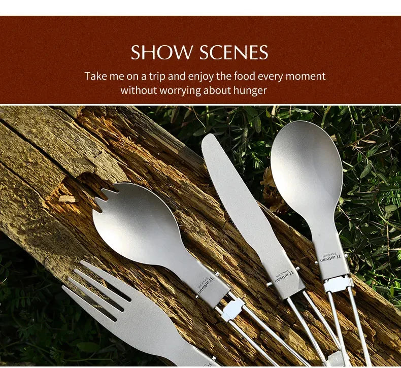 Tiartisan Titanium Foldable Cutlery Portable Outdoor Camping Tableware Hiking Folding Fork Spoon Knife