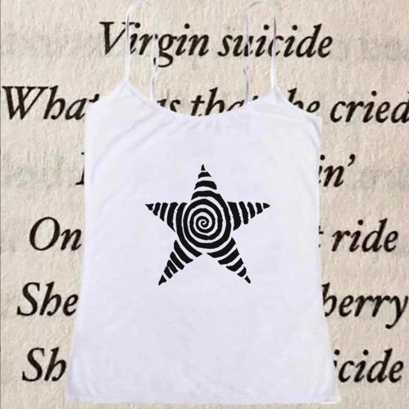 Y2k Crop Top Emo Girl Aesthetic Gothic Punk Streetwear Women Casual 90s Retro Grunge Star Pattern Printed Short Sleeved T-shirt