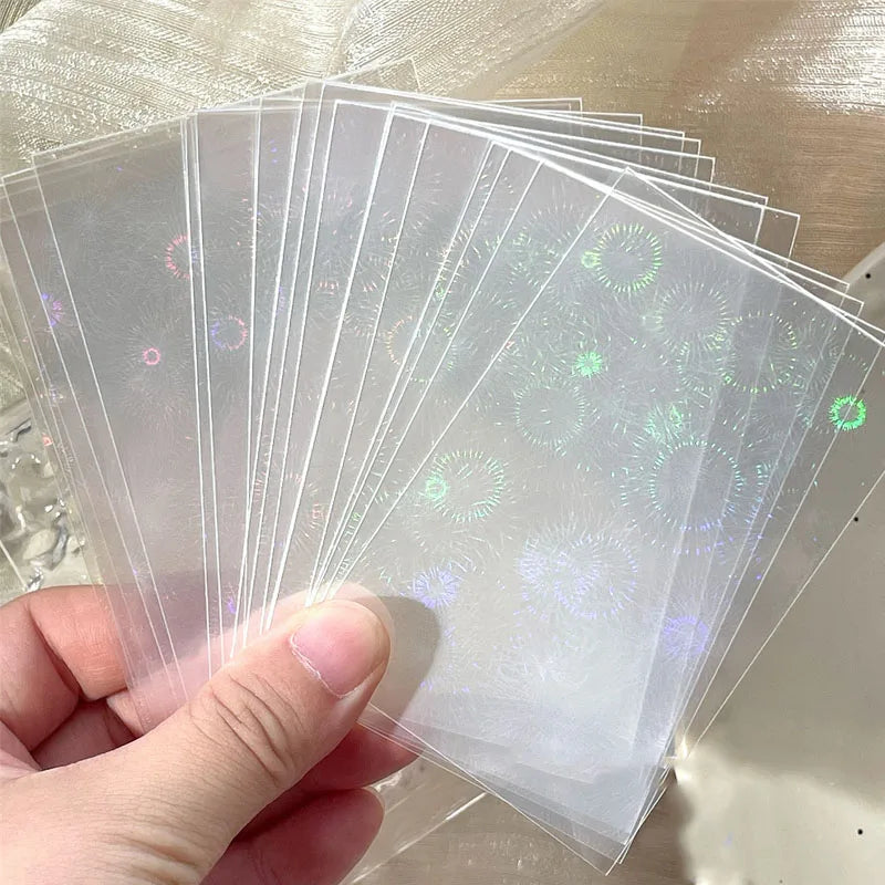 50PCS Laser Heart fireworks butterfly Flashing Holographic Transparent Clear Card Film Sleeves Super Idol Photo Protector Cover