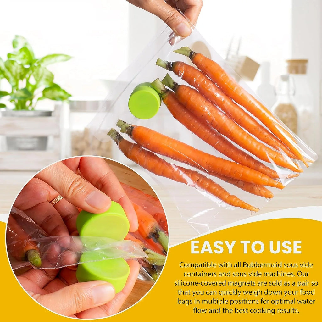 2 PCS Sous Vide Weighted Silicone Magnets Keep Food Bags Fully Submerged & Prevent Floating Bags Stainless Steel & Food Grade