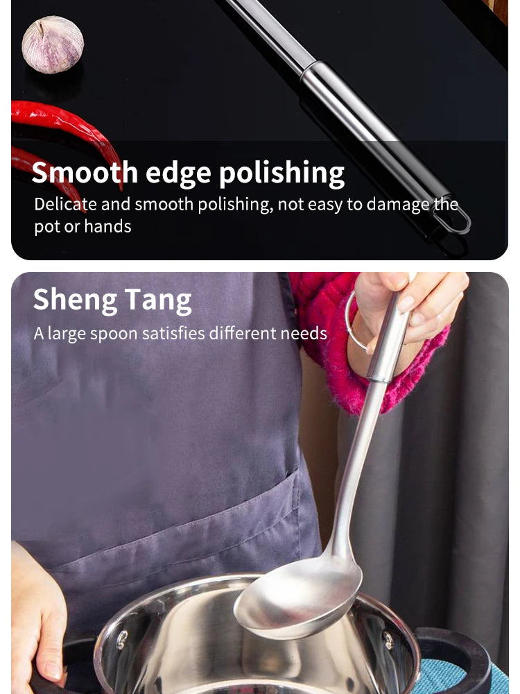 Stainless Steel Kitchen Cooking Spoon Household Pot Spoon Soup Making Hotel Supplies Outdoor Barbecue Kitchen Tools