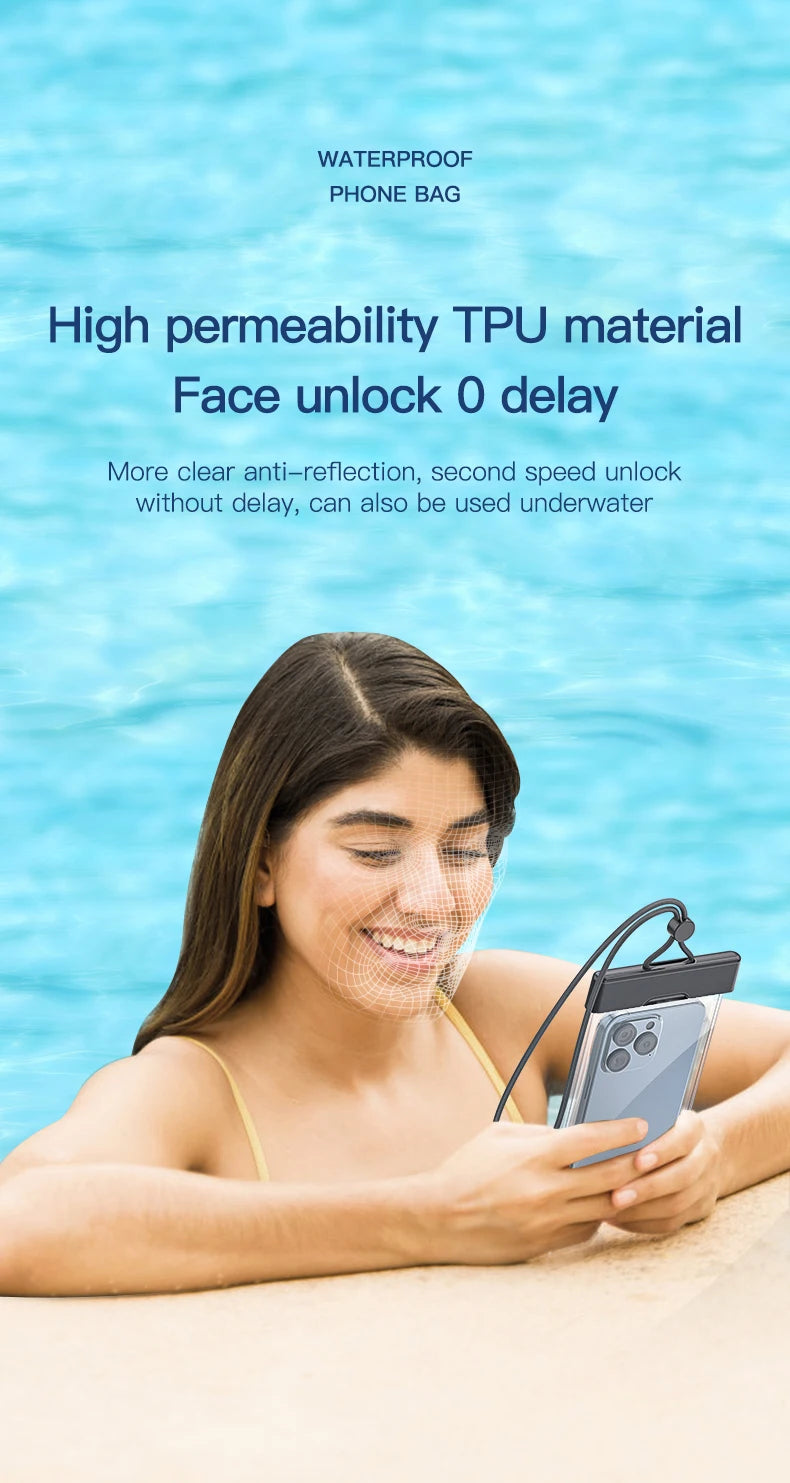 Clear Window Waterproof Phone Pouch - Touchscreen Case for Underwater Photos, Swimming, Rafting (iPhone, Huawei, Xiaomi, Android