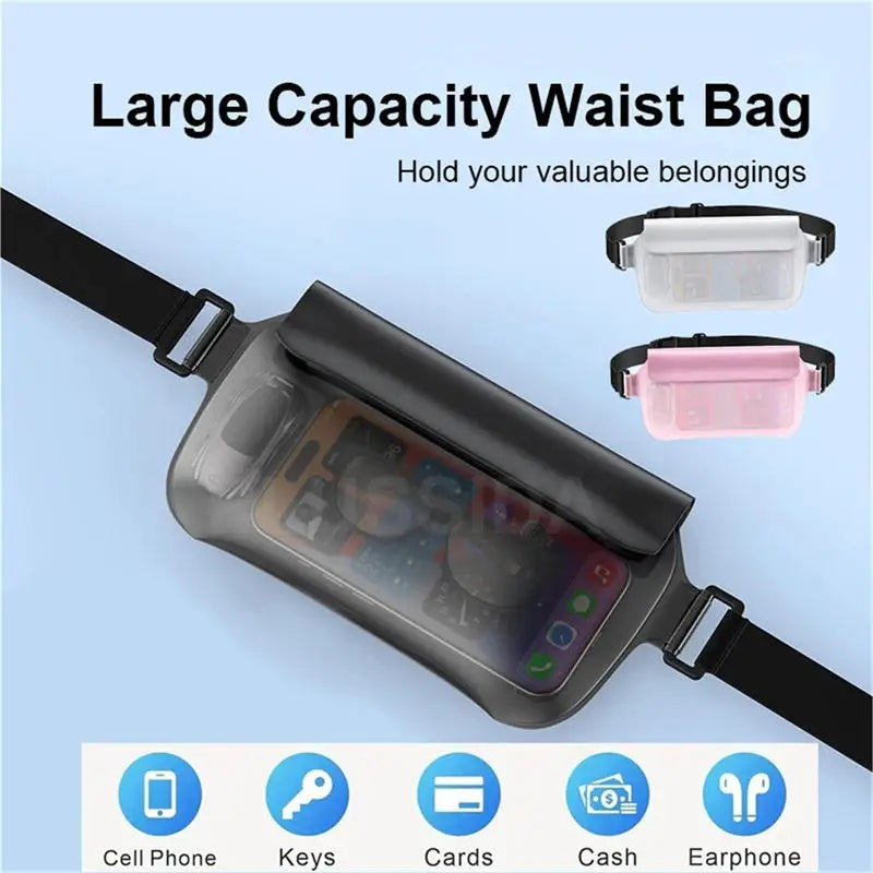 Waterproof Mobile Phone Pocket Bag Valuables Belt Bag Beach Swimming Snorkeling With Adjustable Touch Screen Drifting Snorkeling