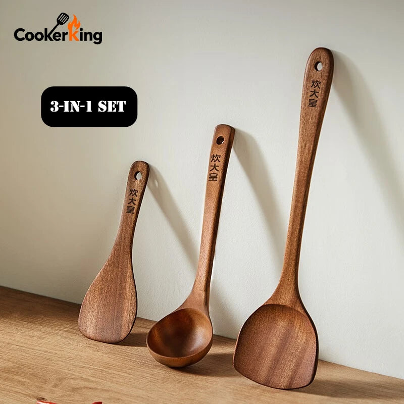 COOKER KING 3in1 Cooking Tool Set Ebony Spatula and Spoon for Family Kitchen Kitchenware Exquisite Kitchen Gift Kitchen tools