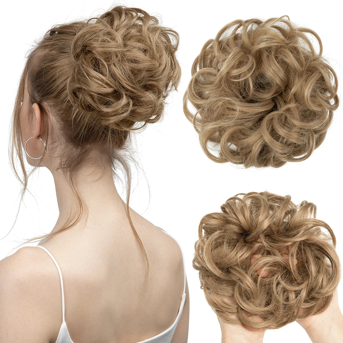 Synthetic Messy Updo Chignon Premium Big Curly Elastic Hair Scrunchies Hairpieces Donut Updo Blonde Brown Hair Pieces For Women