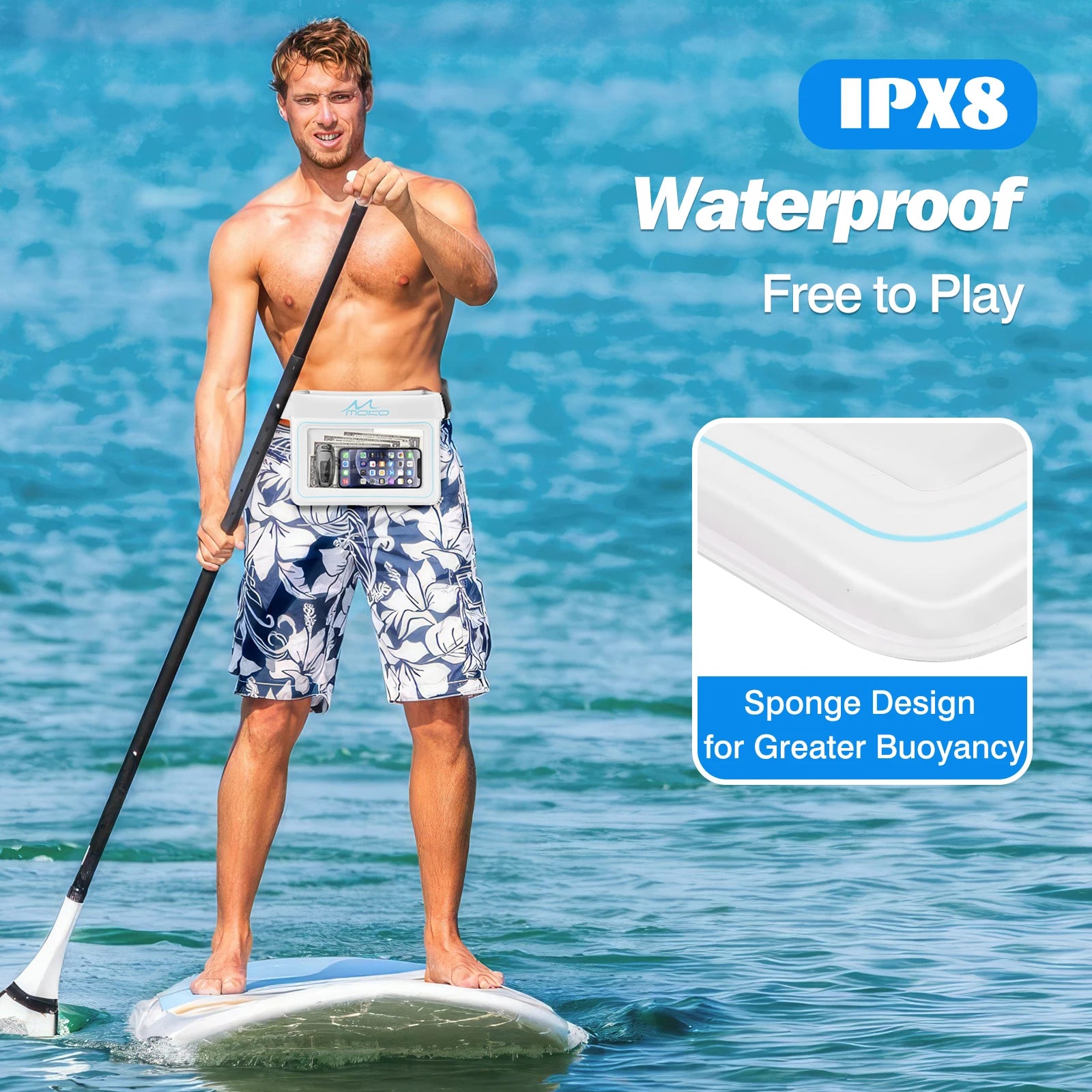 MoKo Waterproof Phone Pouch Fanny Pack Floating Dry Bag Swimming Waist Bag Underwater Ski Drift Diving for iPhone 13/13 Pro Max
