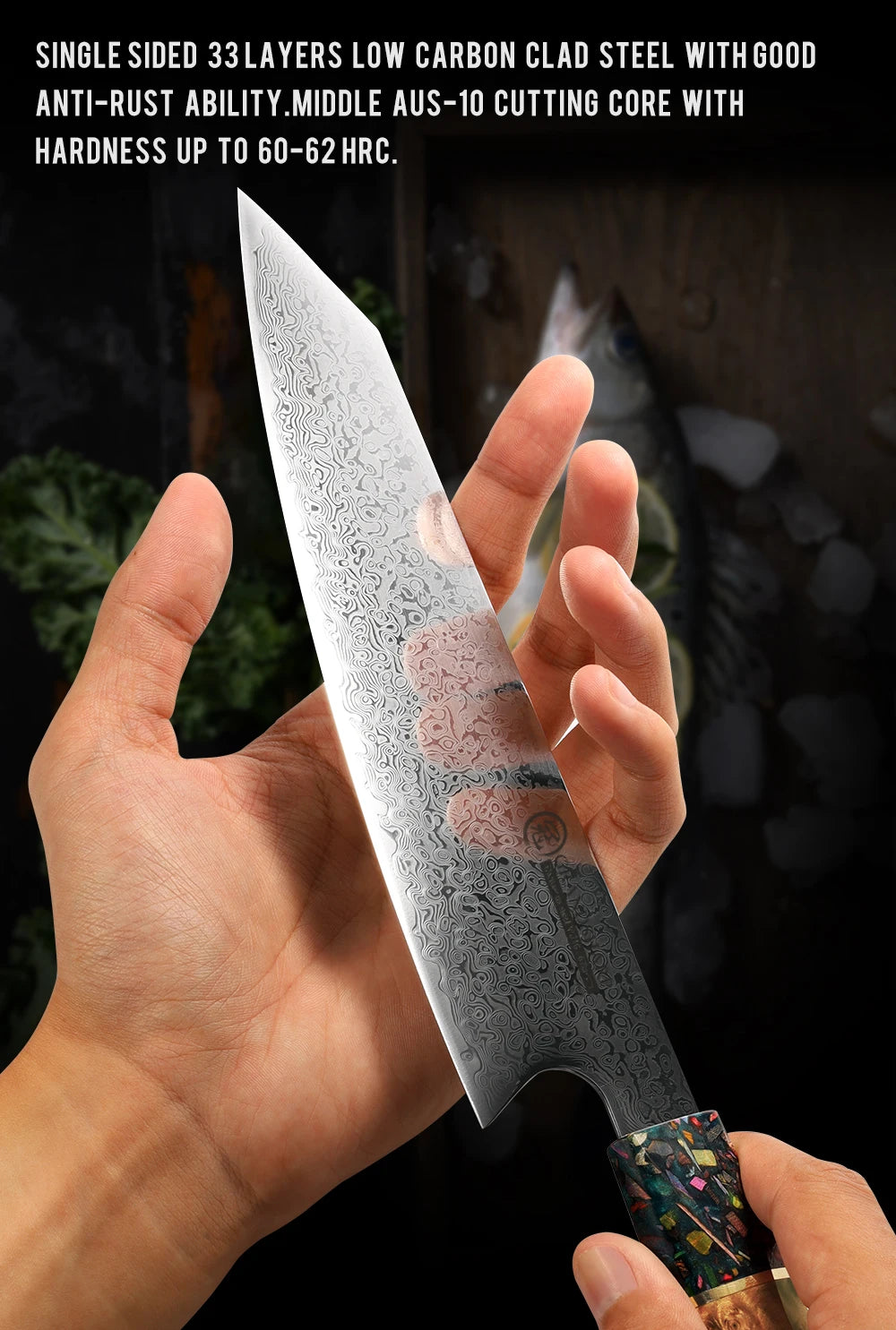 1-3 Pcs Japanese Damascus Steel Kitchen Knife Sets  AUS-10 Steel Chef Utility Kiritsuke Knives Meat Slicing Tools Grandsharp