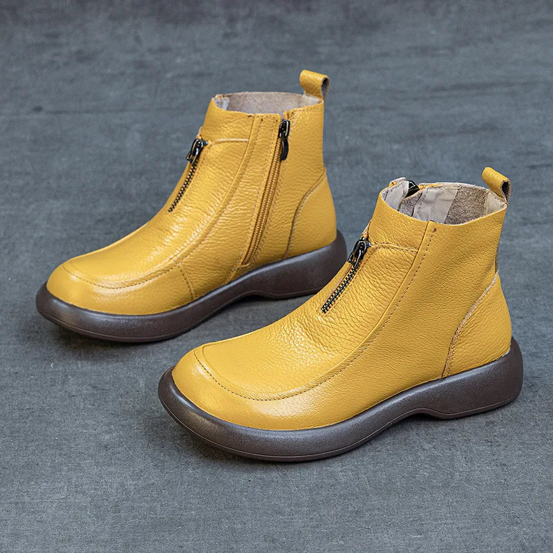 ZXRYXGS 2025 Autumn Winter Boots Women's Genuine Leather Boots Flat Heel Soft Sole Non-Slip Comfortable Short Boots Trendy Shoes
