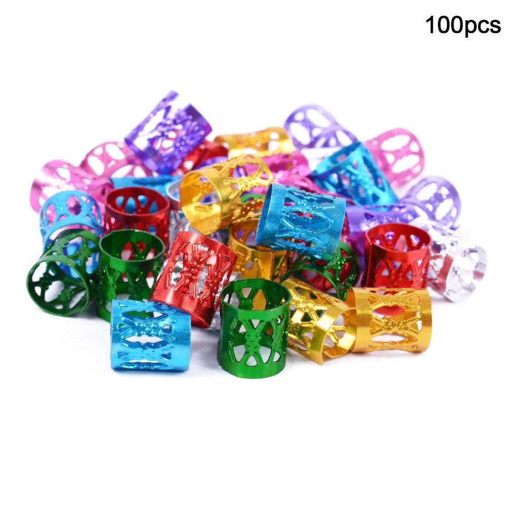 100Pcs Dreadlocks Beads Hair Braid Rings Clips Dread Locks Hair Braiding Metal Cuffs Hair Rings Decoration Accessories Jewelry