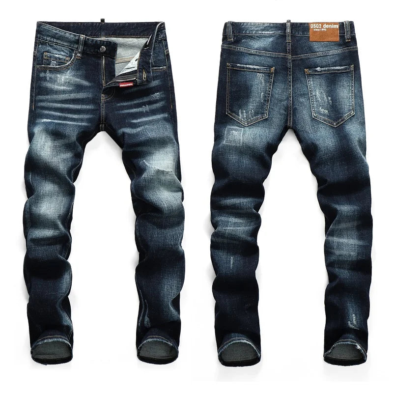 European  Fashion Brand Men Italy Jeans Pants Design Cool Top Jeans Men Slim Jeans Denim Trousers Blue Hole Pants Jeans for Men