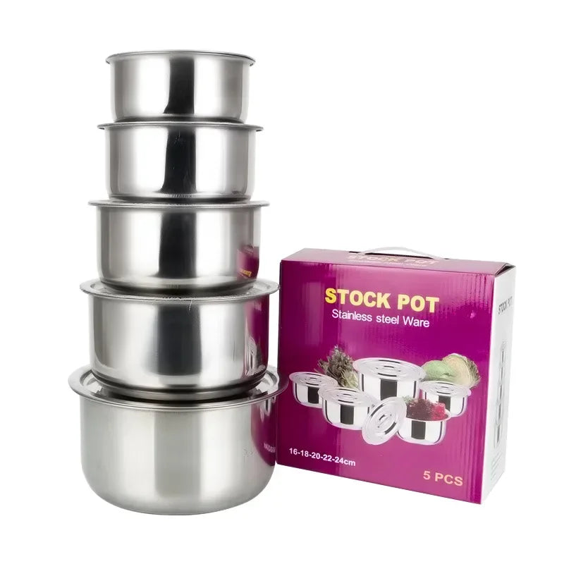 3pcs/5pcs Stainless Steel Soup pot Stock Pot Set with Lid Kitchenware Stew Pot Cooking Tools Cookware Kitchen Accessories