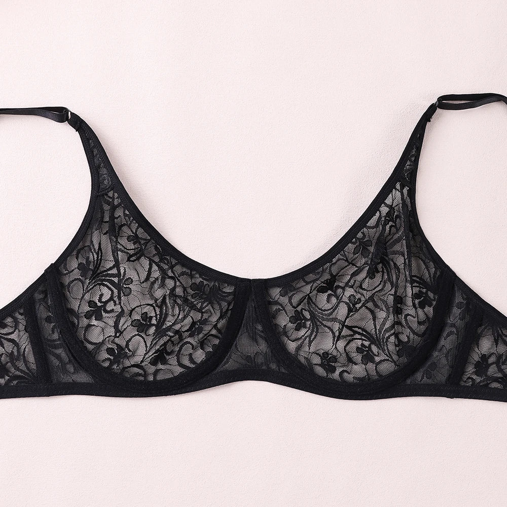 Bra For Womens Underwear Lace Bra Underwire BH Hollow Out Embroidery Perspective Sexy Lingerie Tops Plus Size Brassiere