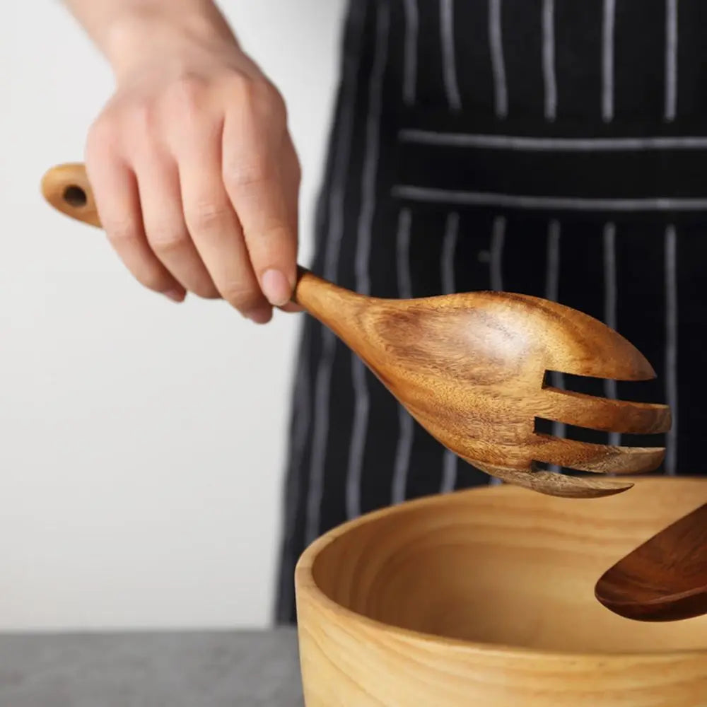Cooking Mixing Salad Cutlery Utensils Kitchen Tools Dinner Tableware Large Spoons Fork Wooden Spoon