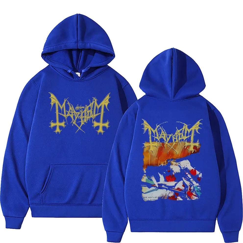 Fashion Vintage Mayhem The Dawn of The Black Hearts Hoodie Men Women Rock Oversized Sportswear Male Death Black Metal Hoodies