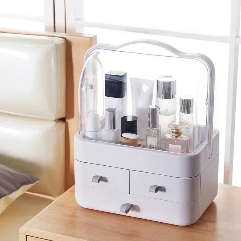 Hot Makeup Organizer Storage Box Dust-proof Desktop Drawer Jewelry Organizer Transparent Handle Skincare Storage Containers