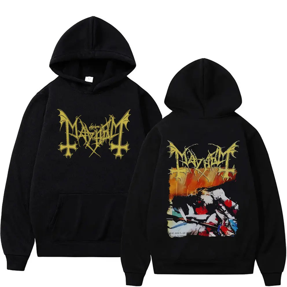 Fashion Vintage Mayhem The Dawn of The Black Hearts Hoodie Men Women Rock Oversized Sportswear Male Death Black Metal Hoodies