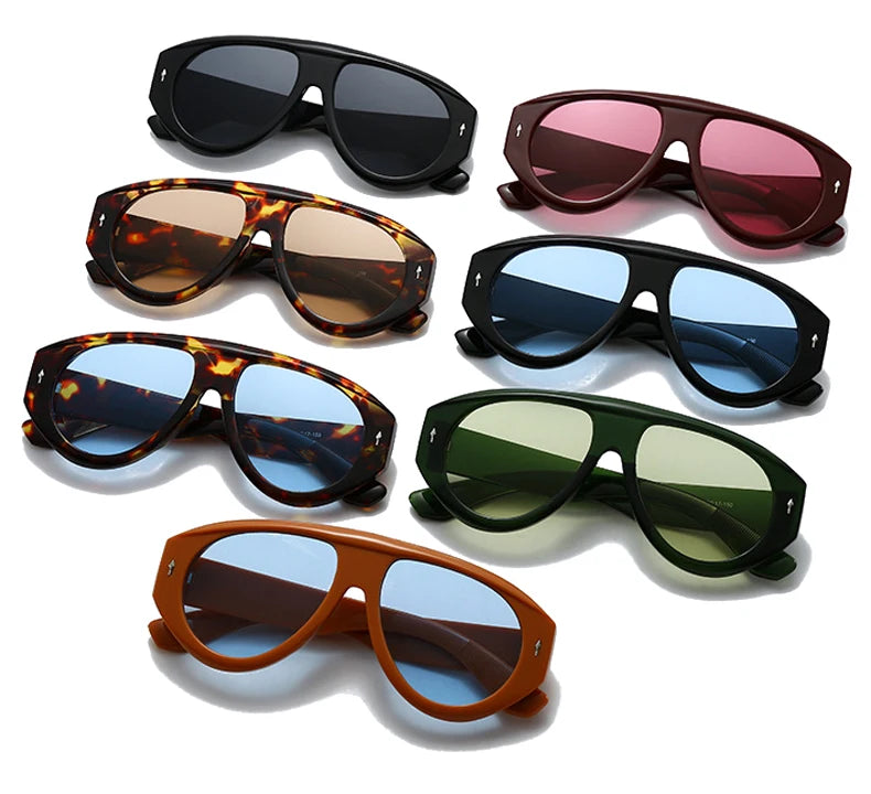 SO&EI Retro Pilot Women Sunglasses Fashion Blue Green Shades UV400 Men Rivets Punk Outdoor Sun Glasses