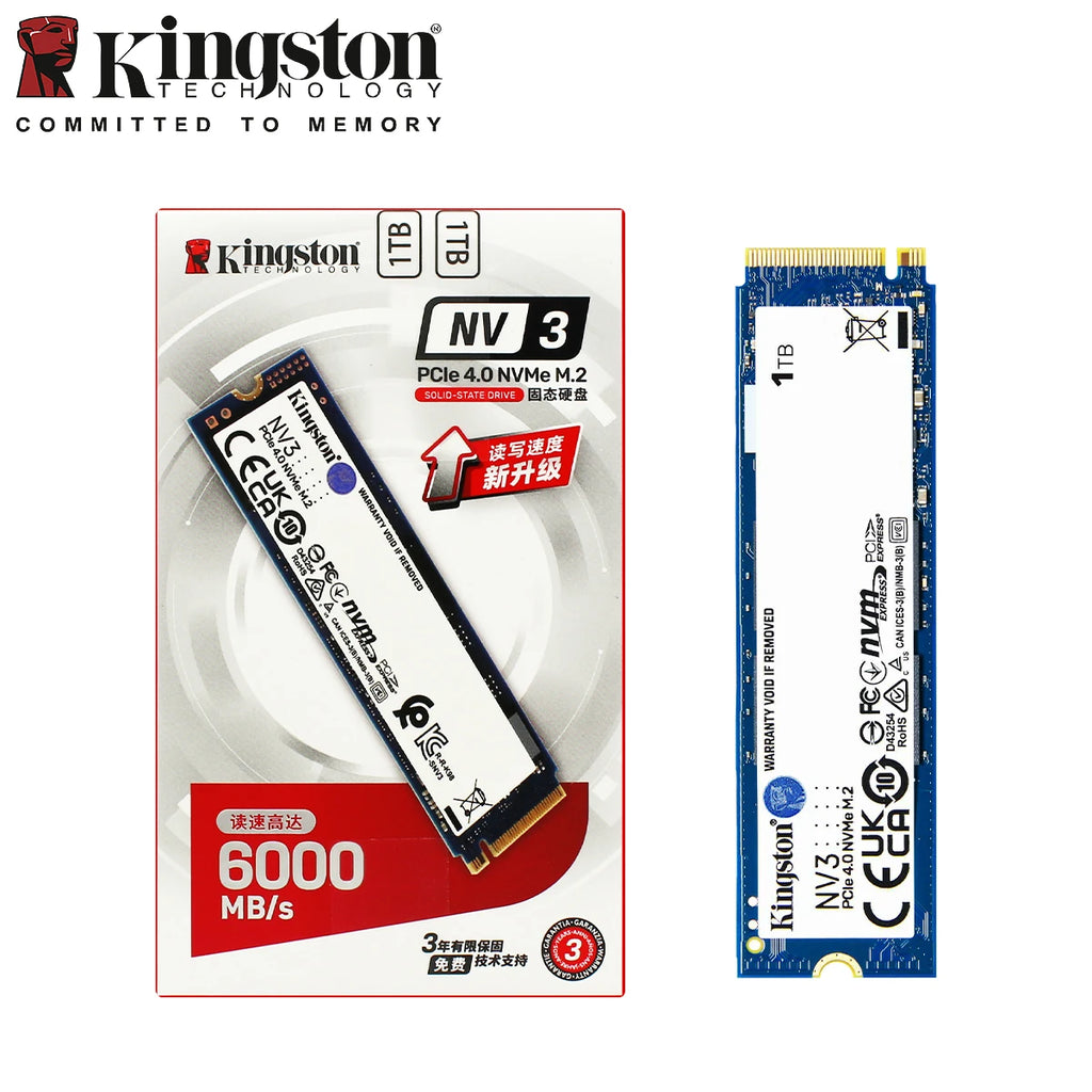 Kingston NV3 PCIe 4.0 M.2 2280 NVMe SSD Internal Hard Drive 500GB 1TB 2TB Up to 6000Mb/s Original Solid State Drive Hard Disk