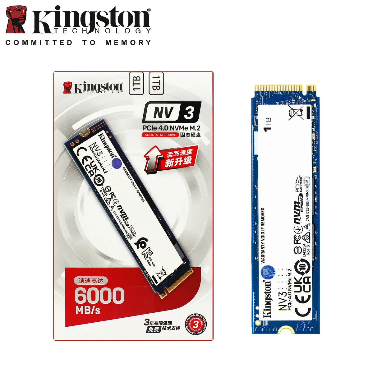 Kingston NV3 PCIe 4.0 M.2 2280 NVMe SSD Internal Hard Drive 500GB 1TB 2TB Up to 6000Mb/s Original Solid State Drive Hard Disk