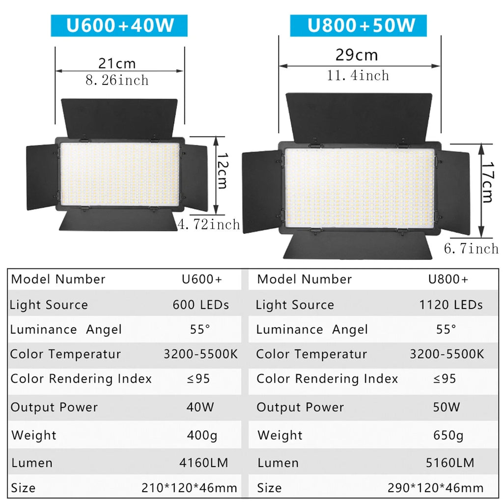 U800 U600 LED Photo Studio Light Portable Video Recording Photography Panel Lamp for Tiktok Youbute Game Live Video Lighting