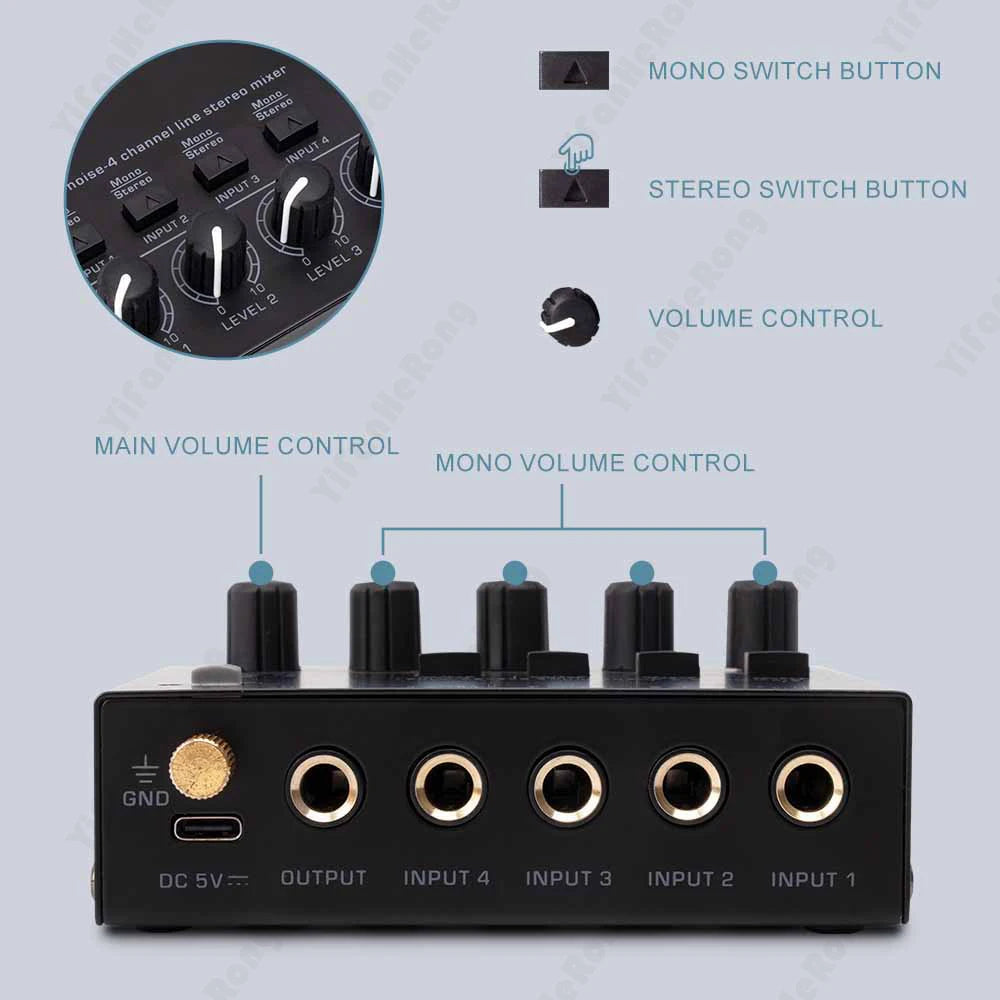 MAX400 Audio Mixer Mini Stereo Mixer Ultralow Noise 4 Channels Mixers Mixing Console DC5V for Electric Guitar Drum Piano